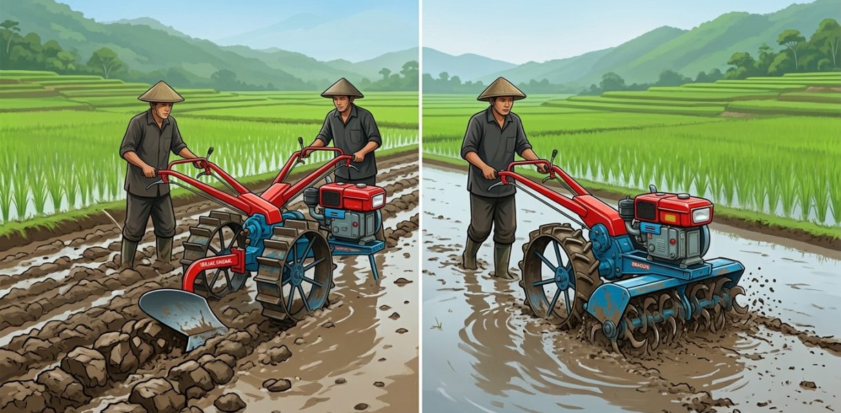 perbedaan bajak singkal dan rotary traktor