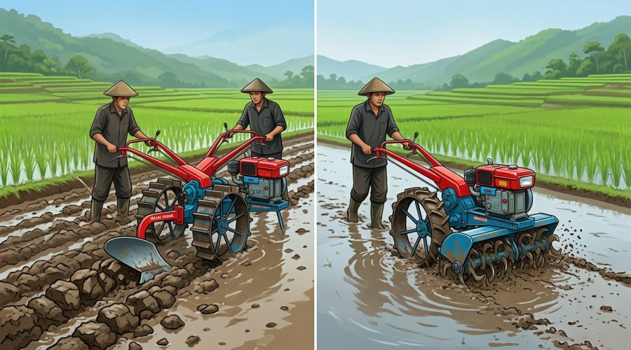perbedaan bajak singkal dan rotary traktor