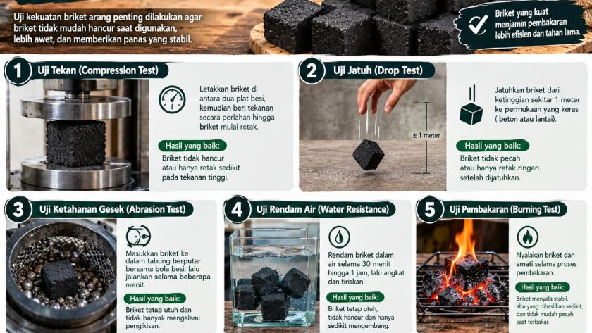 cara menguji kekuatan briket arang